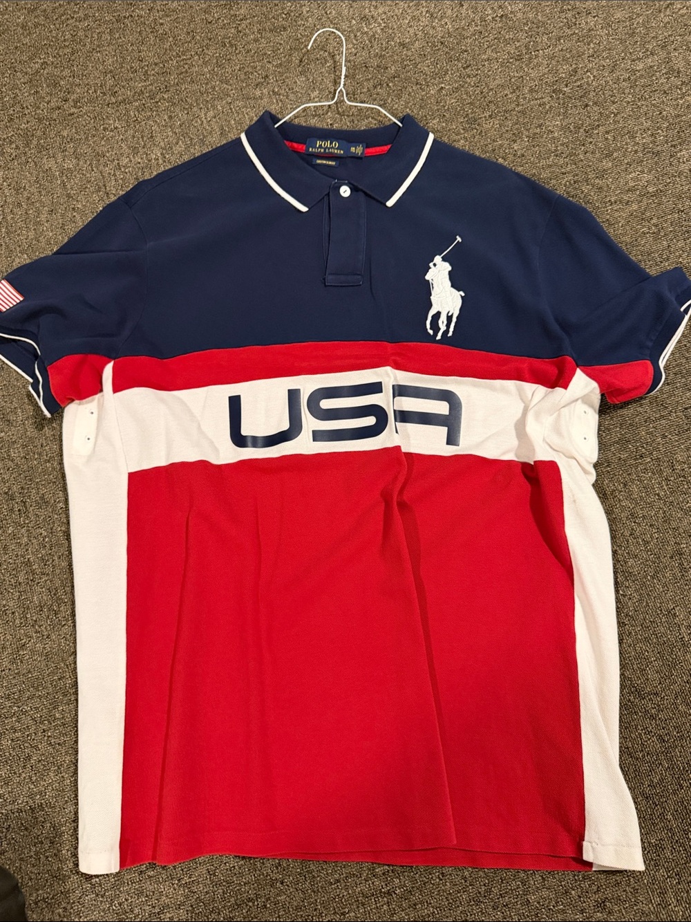 Ralph Lauren Navy Polo with Red Trim and White Accent